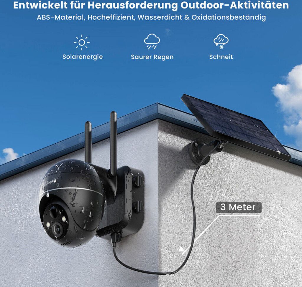 ieGeek 5MP Solar Überwachungskamera Außen Akku mit 64GB Produktbild 7