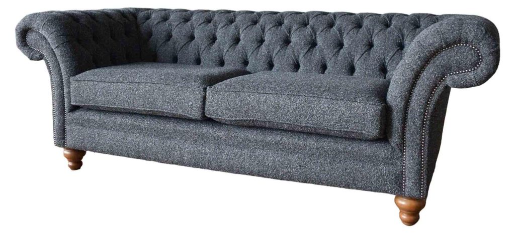 Graue Chesterfield 3 Sitzer Grau Textil Design Couchen Polster Sofas