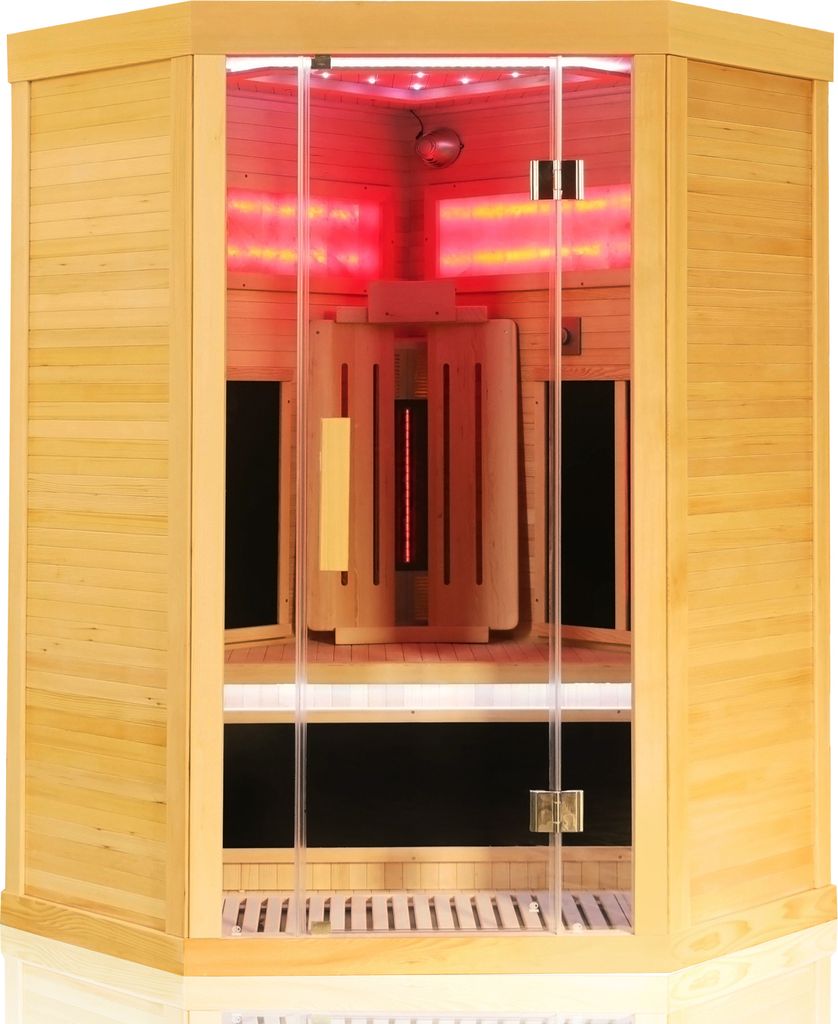 Dewello Infrarotkabine Infrarotsauna SALTCOATS 120cm x 120cm inkl. 3 Vollspektrumstrahler, 4 Karbonstrahler, 2 Personen