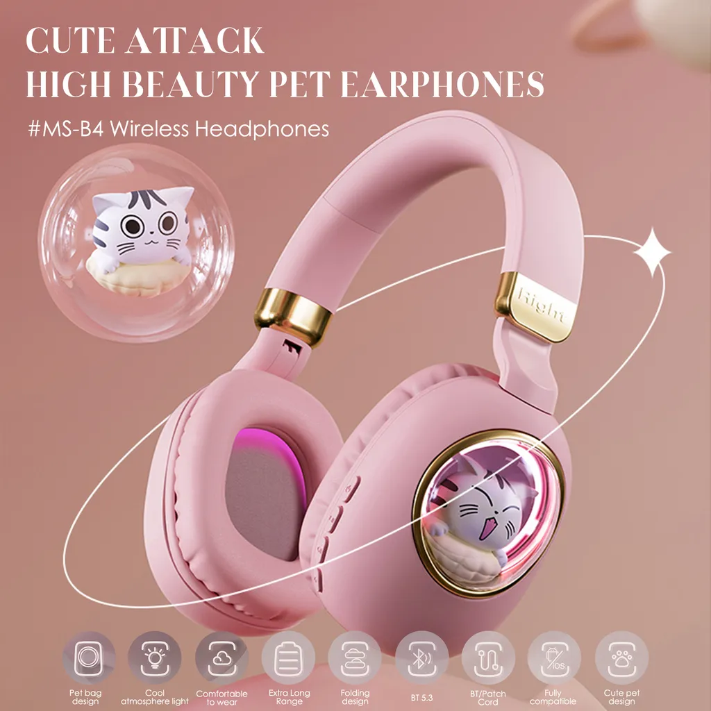 Offerta Cuffie Rosa Wireless Bluetooth 5.3 Luci LED Pieghevoli - 2