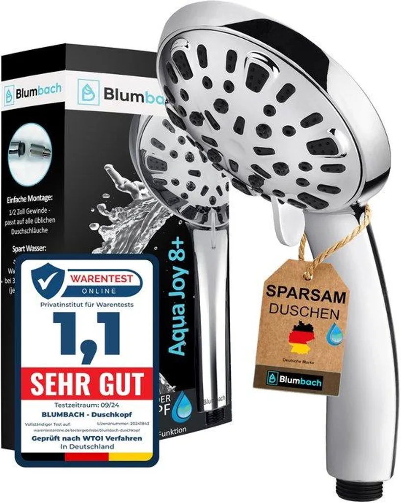Pommeau de Douche 8 Jets Aqua Joy avec Technologie de Surpression 9L