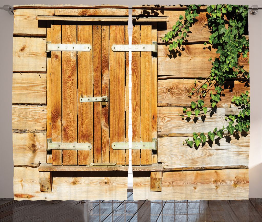 ABAKUHAUS Rustikal Rustikaler Gardine, Land Fensterläden, Schlafzimmer Kräuselband Vorhang mit Schlaufen und Haken, 280 x 245 cm, Beige Grün