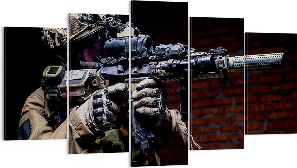 Bild auf Leinwand - Leinwandbild - Soldat Gewehr - 160x85cm - Wand Bild - Wanddeko - Wandbilder - Leinwanddruck - Bilder - Kunstdruck - Wanddekorat...