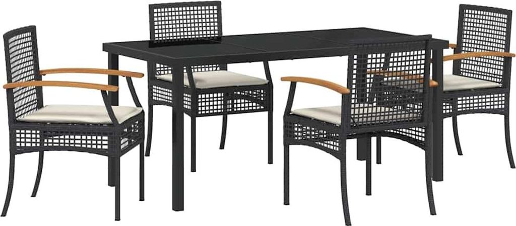 "im Sonderangebot" Garten Essgruppe - elegantes Design - Sitzgruppe/Tisch+ Stuhl - 5 pcs Schwarz Poly-Rattan - Terassenmöbel DEMöbel211896