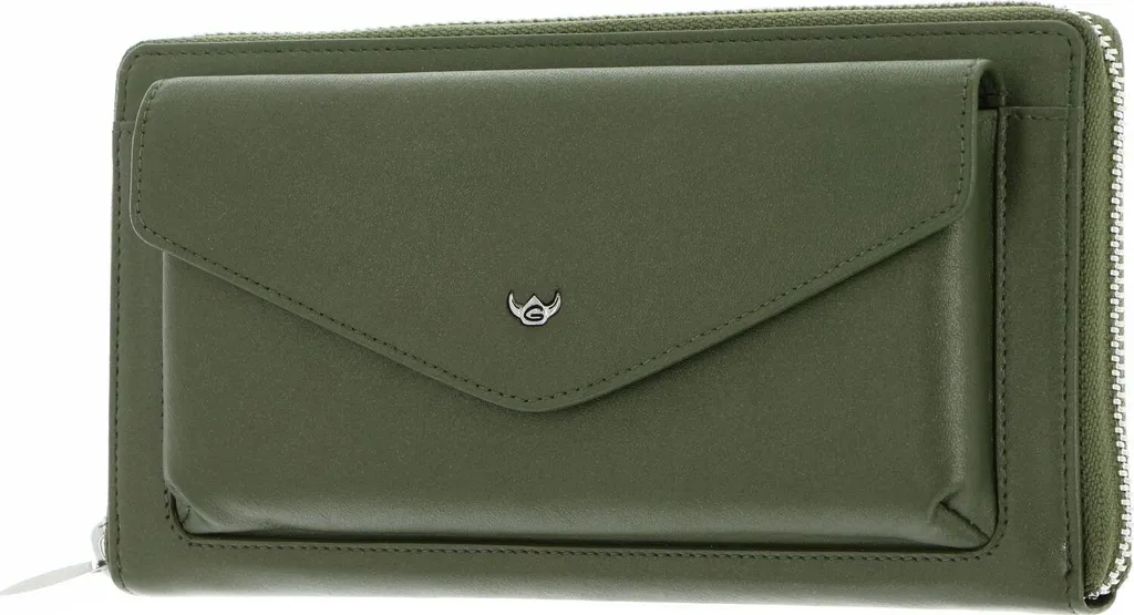 Golden Head Valencia Porte-monnaie en Cuir Fango Vert avec Fermeture Éclair