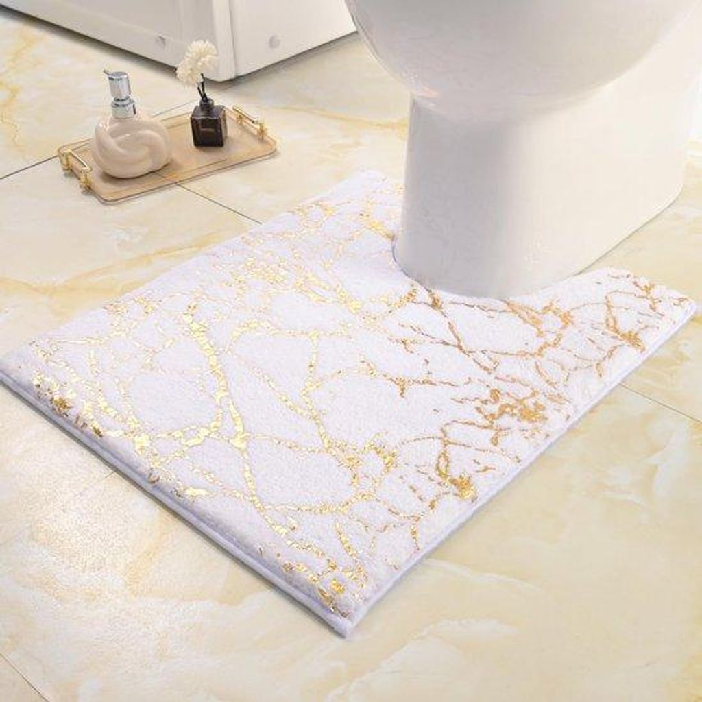 Unyqoos elegante rutschfeste Badematte mit goldenen Akzenten für Badezimmer, weich und saugfähig, 50 x 60 cm