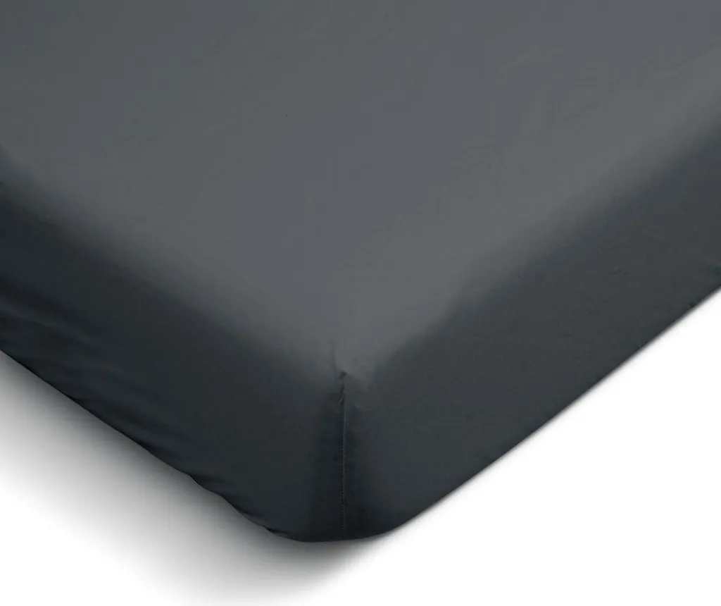 Drap housse 90x190 Anthracite Bleu Câlin en Percale de coton peigné