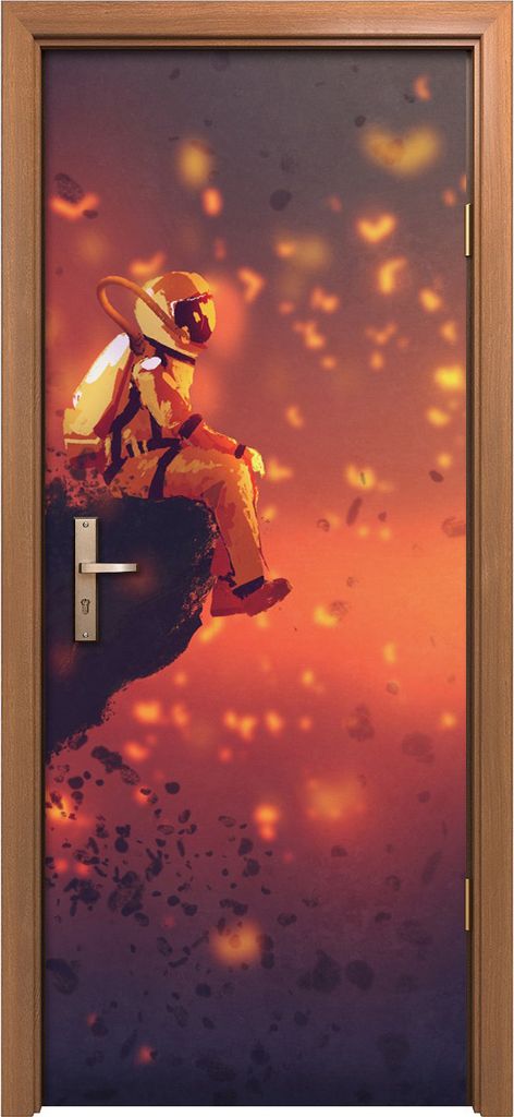 Türposter 80x200 cm Türaufkleber Türtapete Türfolie Klebefolie Astronaut am Rande der Klippe sitzend
