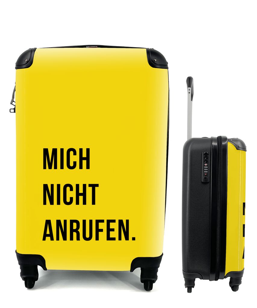 MuchoWow Koffer Handgepäck Trolley Rollkoffer Kleine Reisekoffer mit 4 Rollen - Ich rufe nicht an - Gelb - Zitate - Cabin Size < 55x40x23 cm & 5...