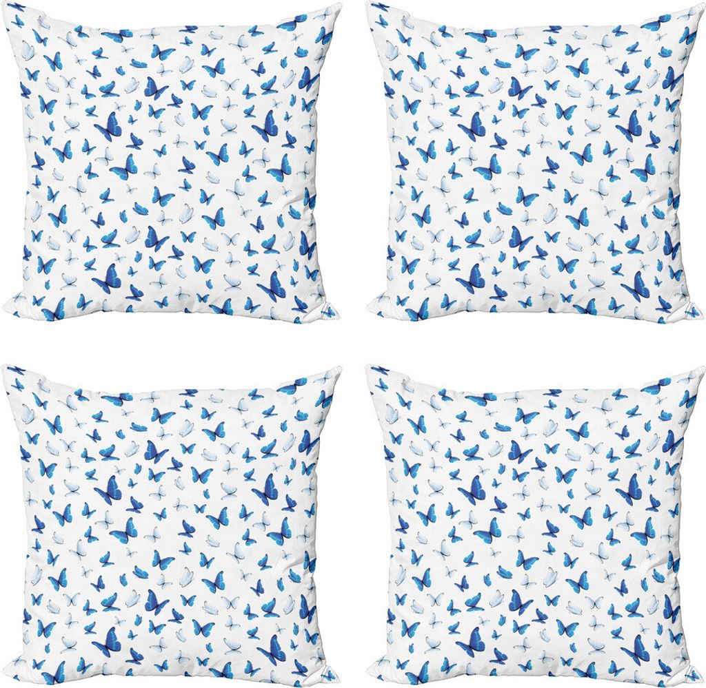 ABAKUHAUS Schmetterlinge Kissenbezug Set (4 Stück), Regenwald Wildnis, Moderner Doppelseitiger Digitaldruck, 40 cm x 40 cm, Blau, Weiß, Schwarz