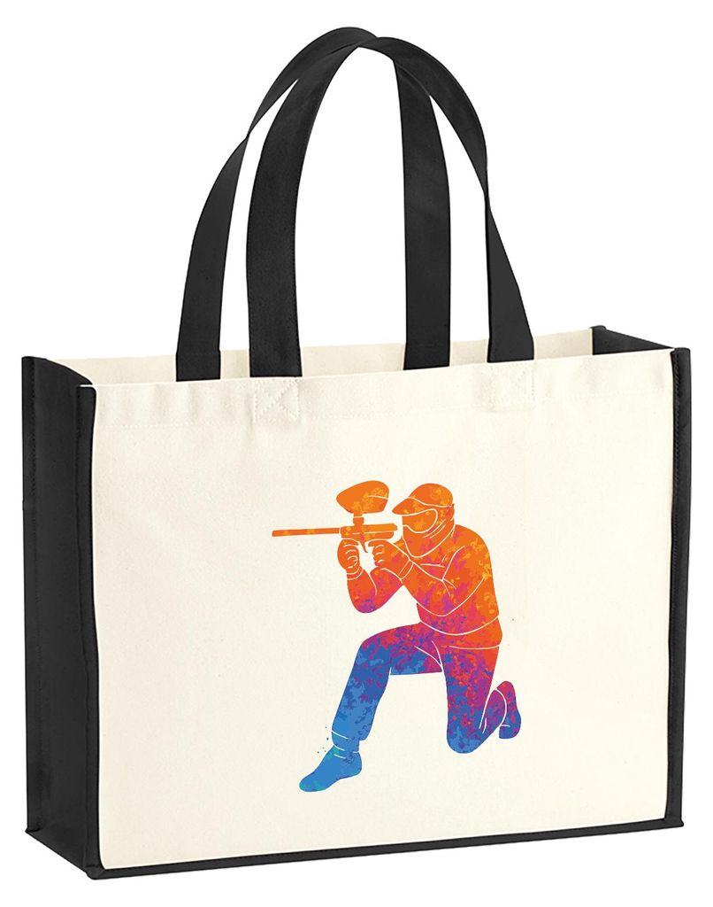 Huuraa Jutetasche Paintball bunte Silhouette 21 Liter Black Jute und Baumwolle Einkaufstasche Geschenkidee