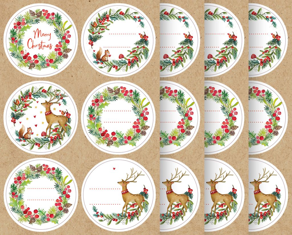 Braun+Company Weihnachtssticker Natural Christmas 5 cm rund Dekoration Aufkleber