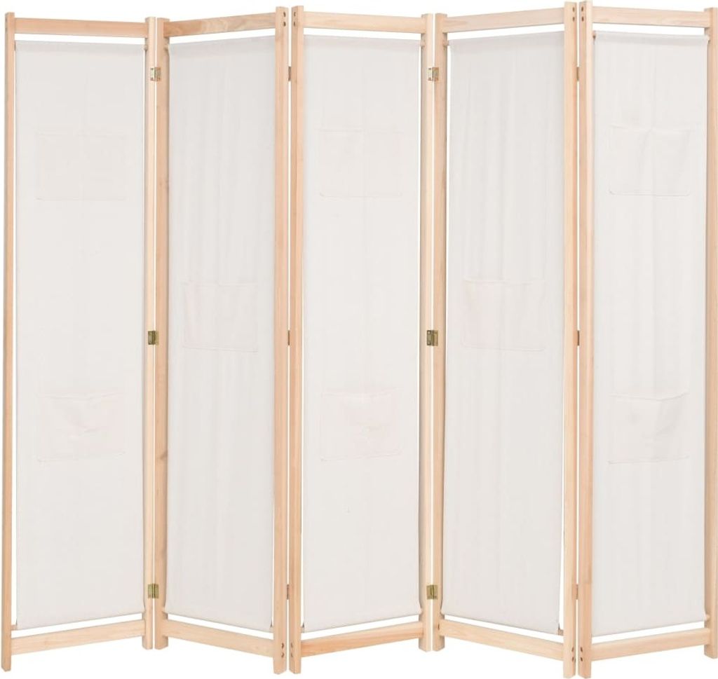 5-teiliger Raumteiler Creme 200 x 170 x 4 cm Stoff