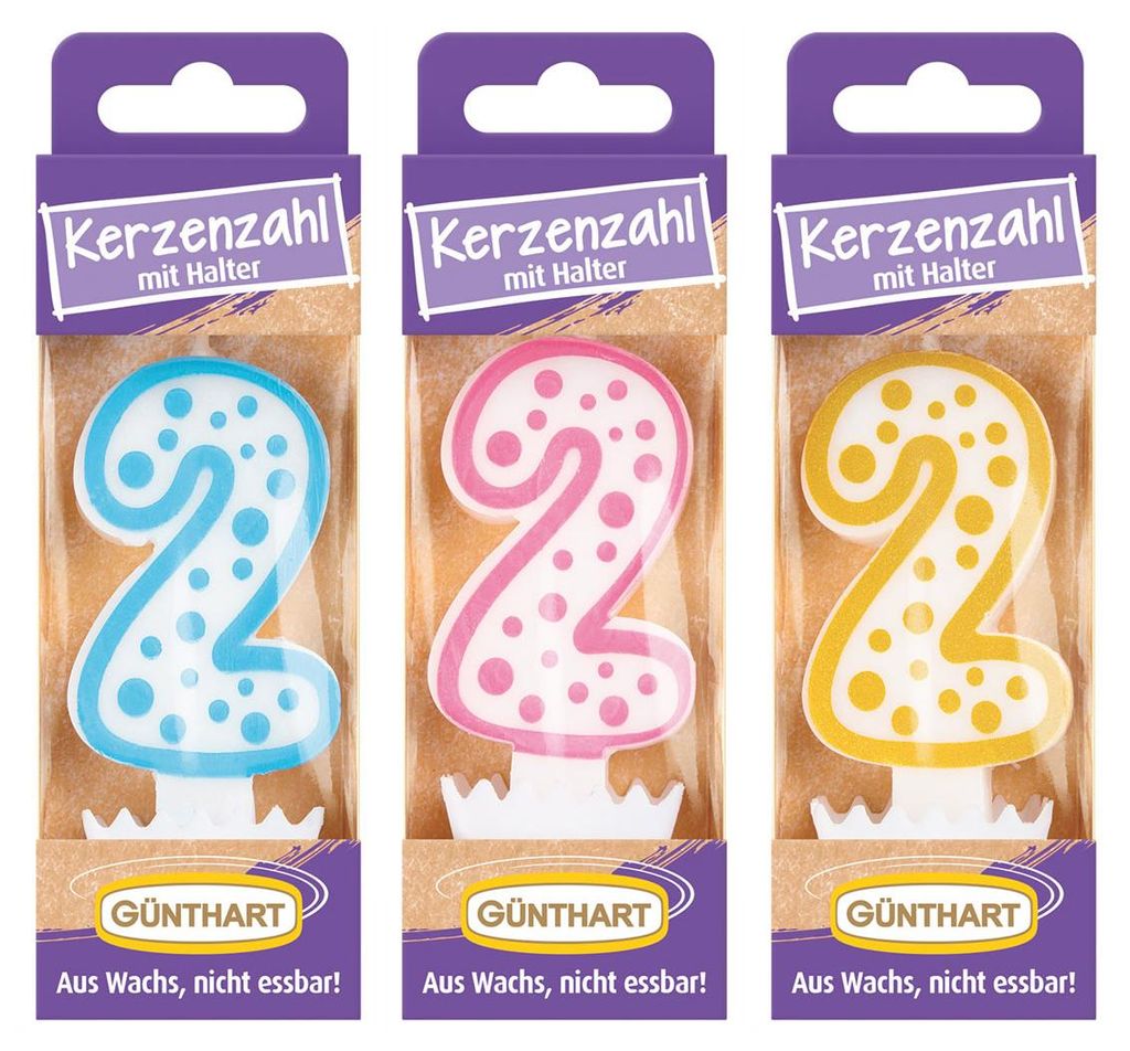 Günthart Wachskerze Nr.2 Geburtstagskerze 1 Stück farblich Produktbild 