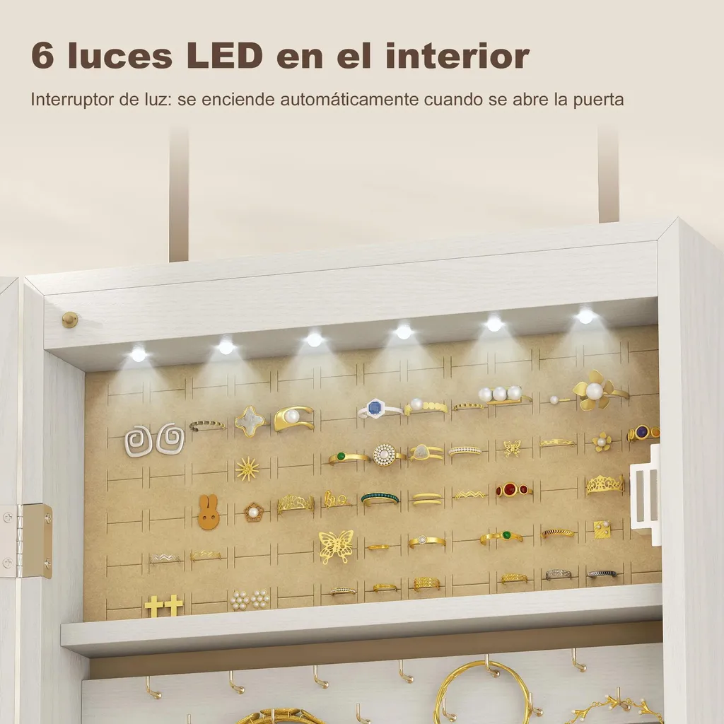 Miroir psyché armoire à bijoux murale blanche avec éclairage LED doux