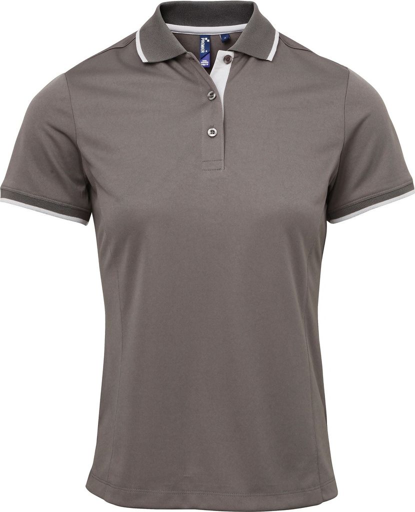 Premier Damen Kontrast Cool-Karo Polo Shirt RW5519 (M) (Dunkelgrau/Silber)
