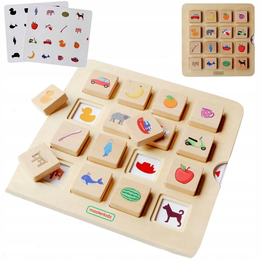 MASTERKIDZ Jeu de reconnaissance d'objets Montessori en bois naturel