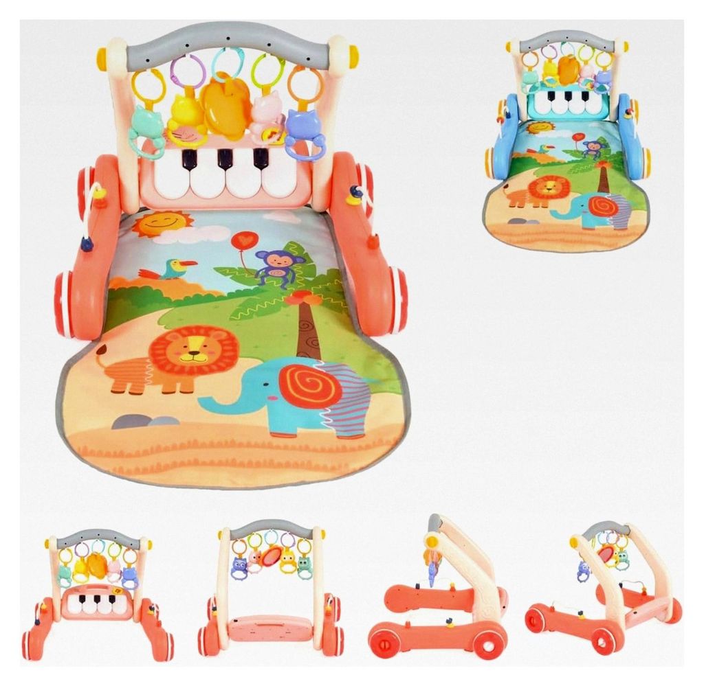 Lauflernwagen 2 in 1 mit Piano, Krabbeldecke, Spielbogen und Activitycenter in Rosa