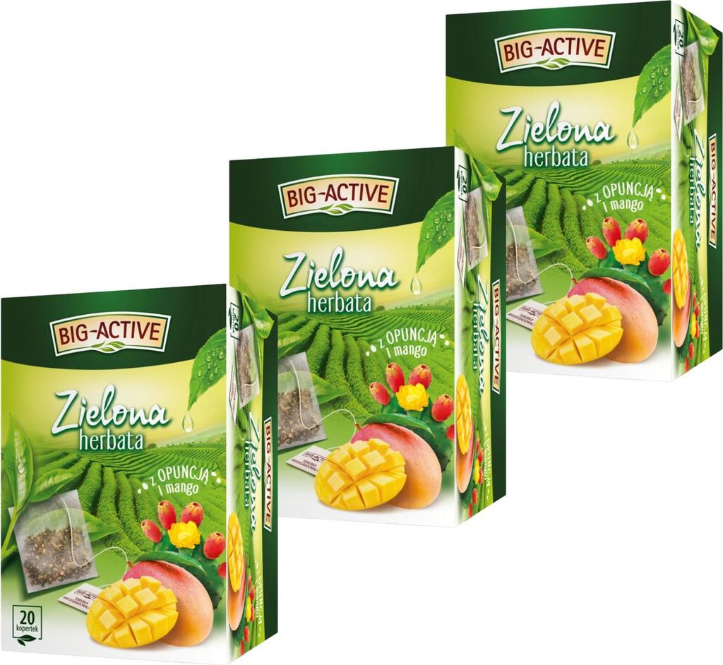 Grüner Tee mit Opuntie & Mango 3x 20 Teebeutel - Grüntee im Beutel Big-Active