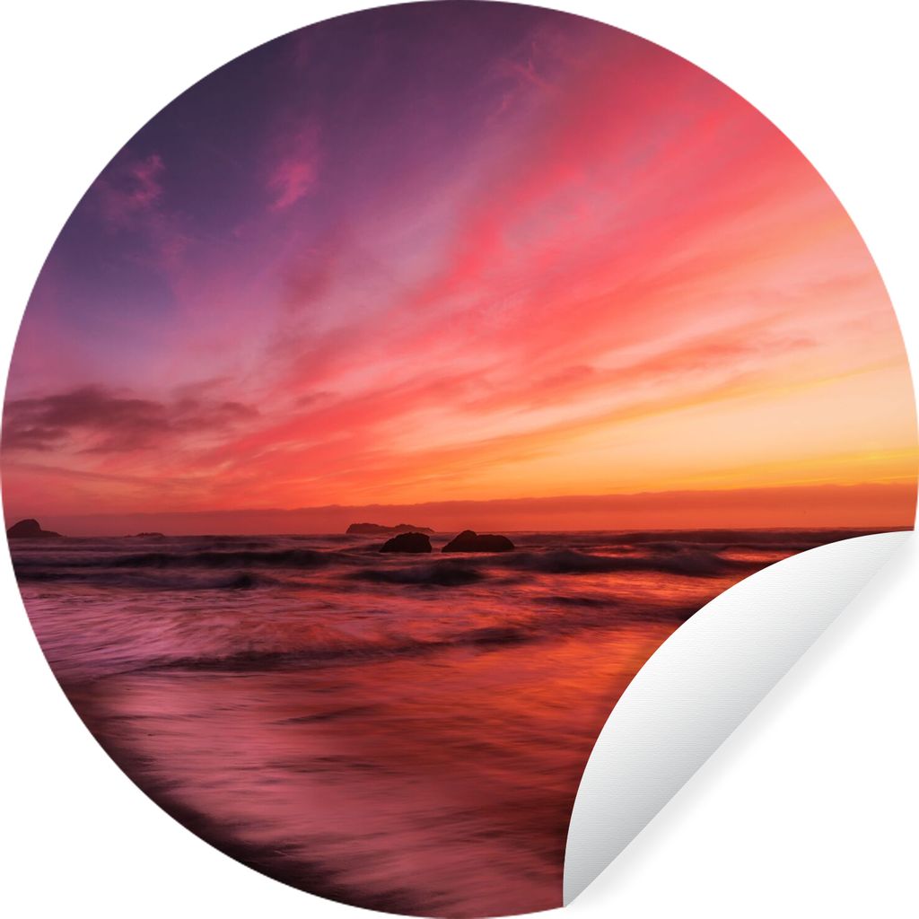 MuchoWow Runde Wandtattoo - Wandsticker Tapete Aufkleber Strand - Meer - Natur - Abend Ø 100 cm Selbstklebend und Repositionierbar - Wandaufkleb...