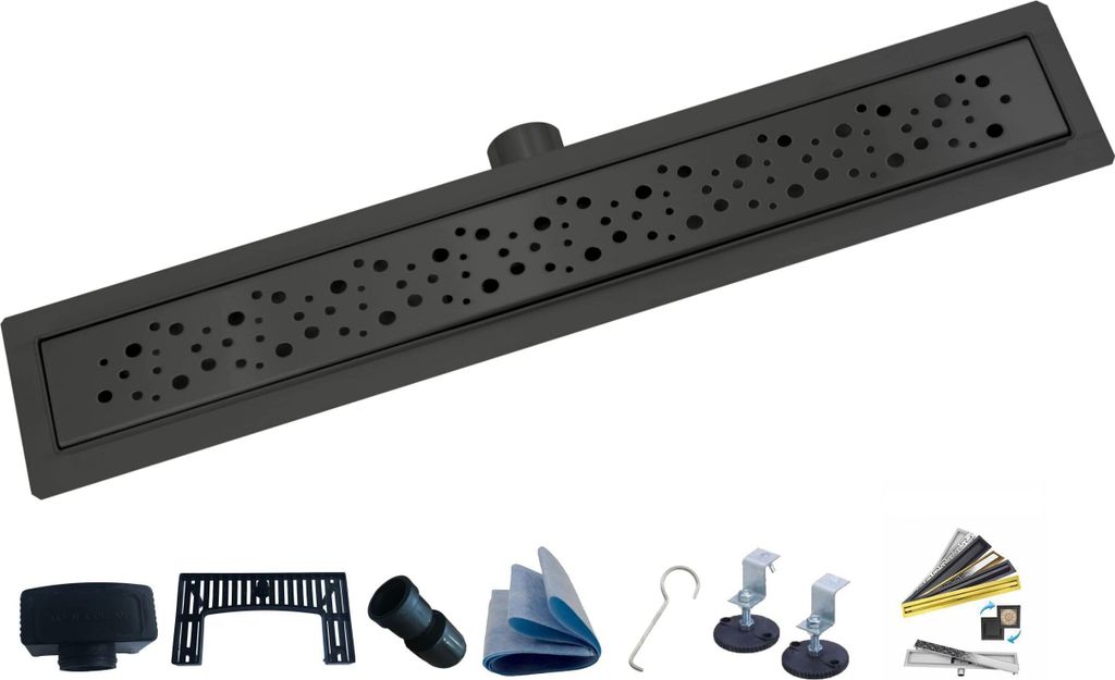 AQUA HEATING Blasen linearer Edelstahl-Bodenablauf superflach Einbauhöhe 54mm Komplettset für Badezimmer mit bodengleicher Dusche, Duschrinne Set...