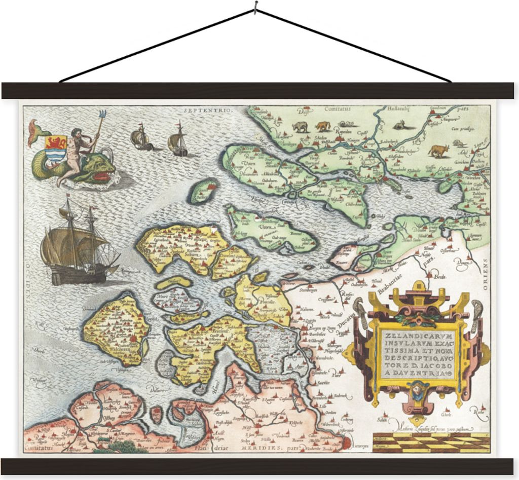 MuchoWow Textilposter Karte - Vintage - Seeland 120x90 cm mit schwarzem Rahmen - Aufhänger für Poster