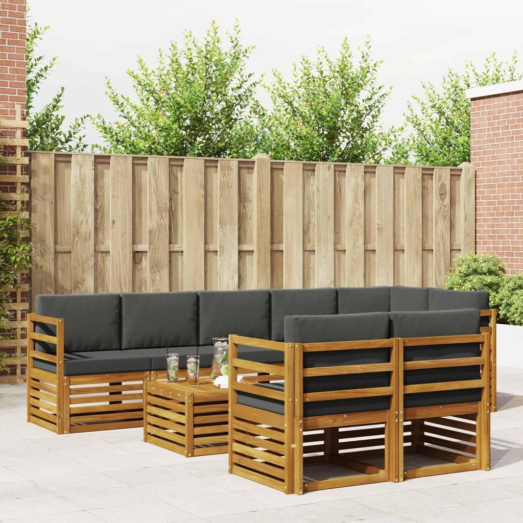 (Robust Möbel)Sofagarnitur - CLORIS - Balkonmöbe/Sitzgruppe - 9 pcs - Moderne Design - Natur und Anthrazit Massivholz Akazie - Gartensofas Ne...