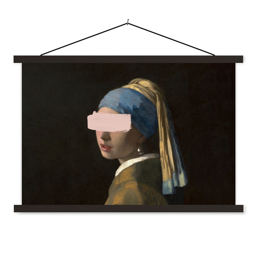 MuchoWow Textilposter Mädchen mit Perlenohrring - Vermeer - Gemälde 150x100 cm mit schwarzem Rahmen - Schlafzimmer