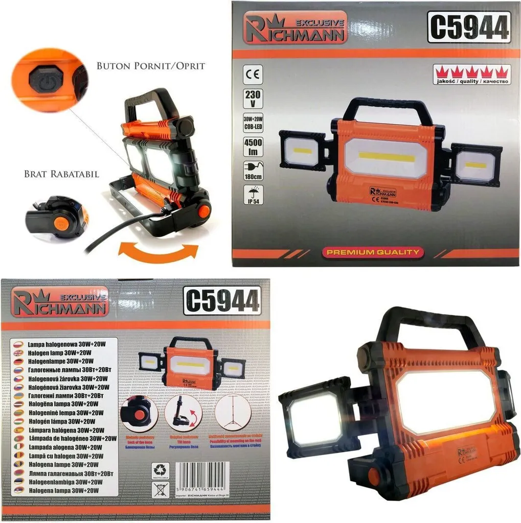 Projecteur de chantier pour éviter les ombres COB-LED 30W+20W