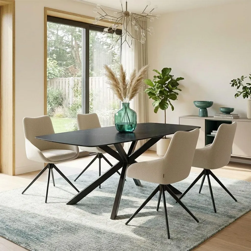 Table à manger 180 cm robuste et facile d'entretien aspect marbre noir - 3