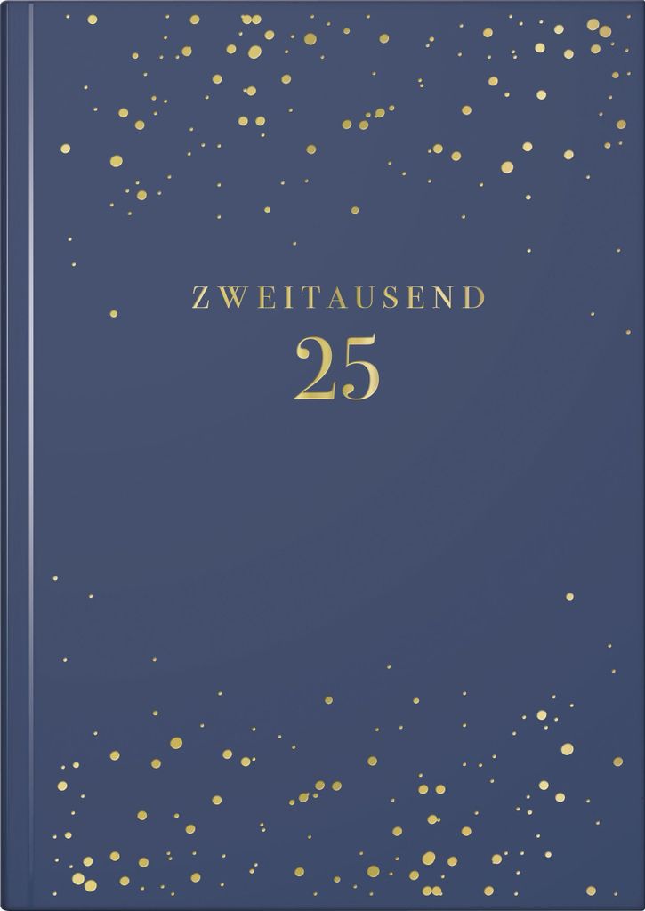 rido/idé 7021503725 Buchkalender Young Line (2025) "Starry Night"| 2 Seiten = 1 Woche| A5| 160 Seiten| Kunstleder-Einband| dunkelblau