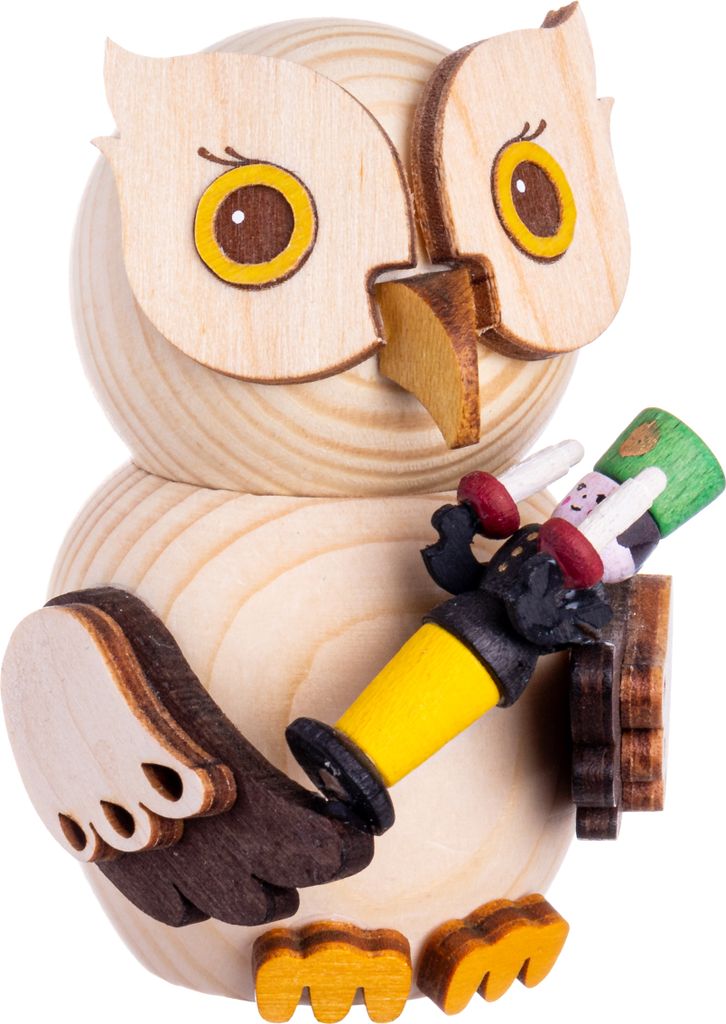 Drechslerei Kuhnert - Mini-Eulen aus Holz - mit Bergmann - ca. 7 cm groß - als Dekoration oder Geschenk geeignet