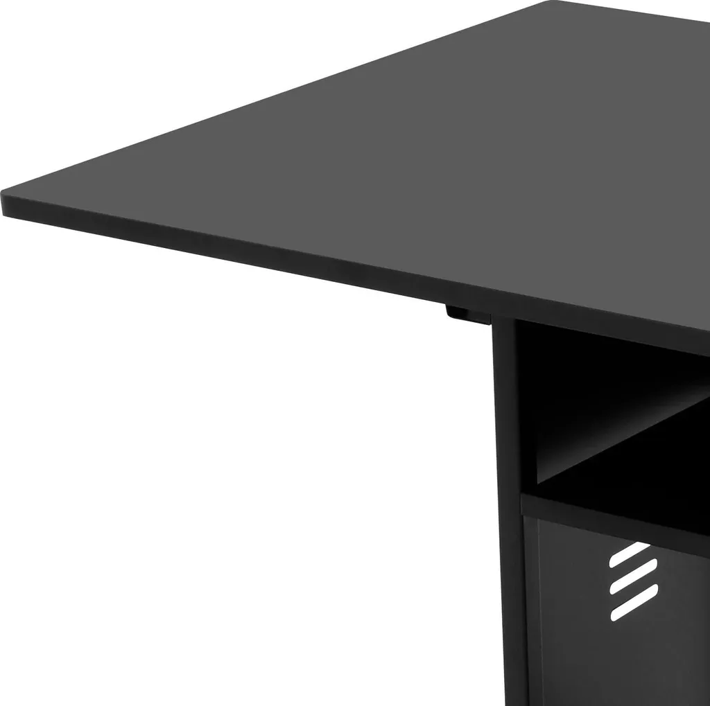 Poste de travail compact noir sur roulettes avec structure métal et U - 8