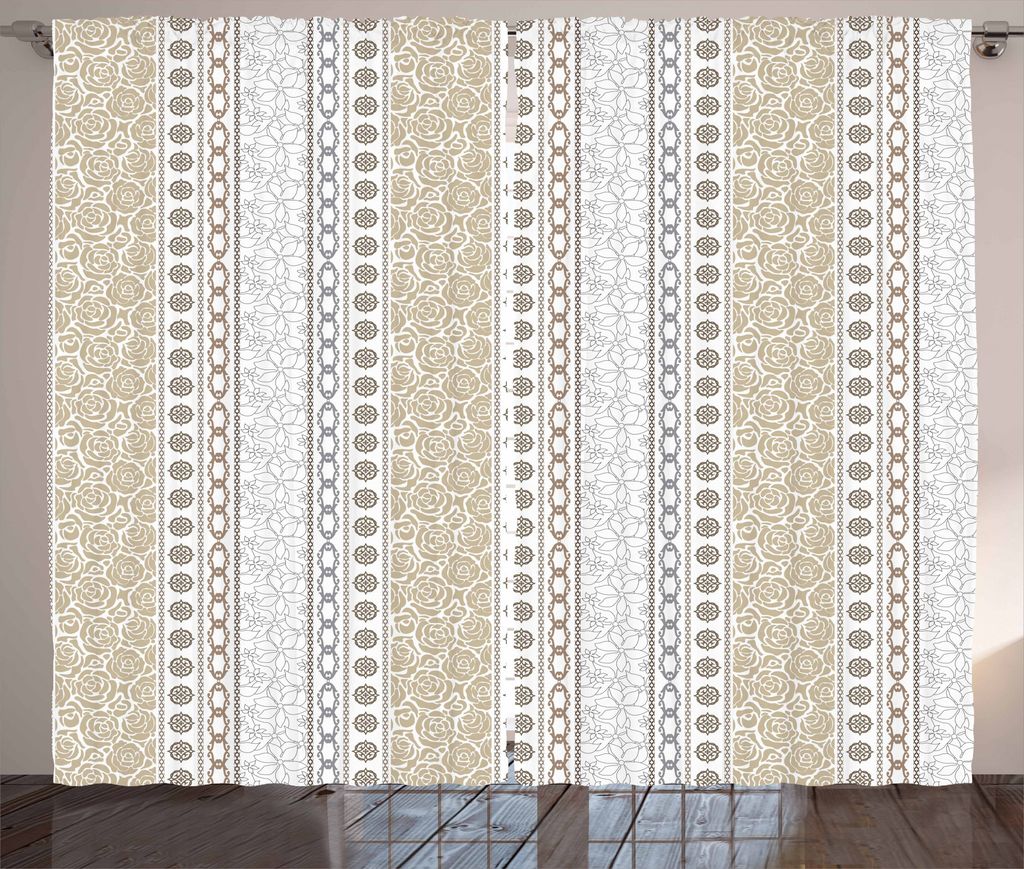 ABAKUHAUS Rose Rustikaler Gardine, Vintage Blumen Victorian, Schlafzimmer Kräuselband Vorhang mit Schlaufen und Haken, 280 x 175 cm, Grau Tan und ...