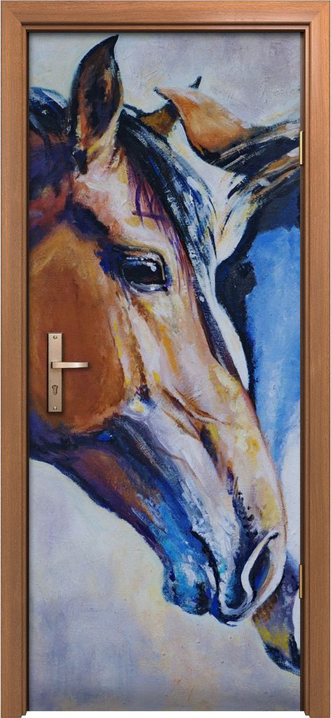 Türposter 80x200 cm Türaufkleber Türtapete Türfolie Klebefolie Kunstdruck Tiere Malen Zwei Pferde