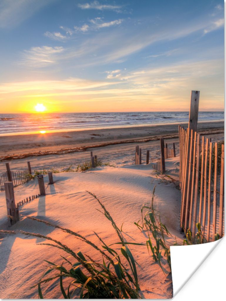 MuchoWow Poster Strand - Meer - Düne - Sonnenuntergang - Landschaft 90x120 cm - Wohnzimmer