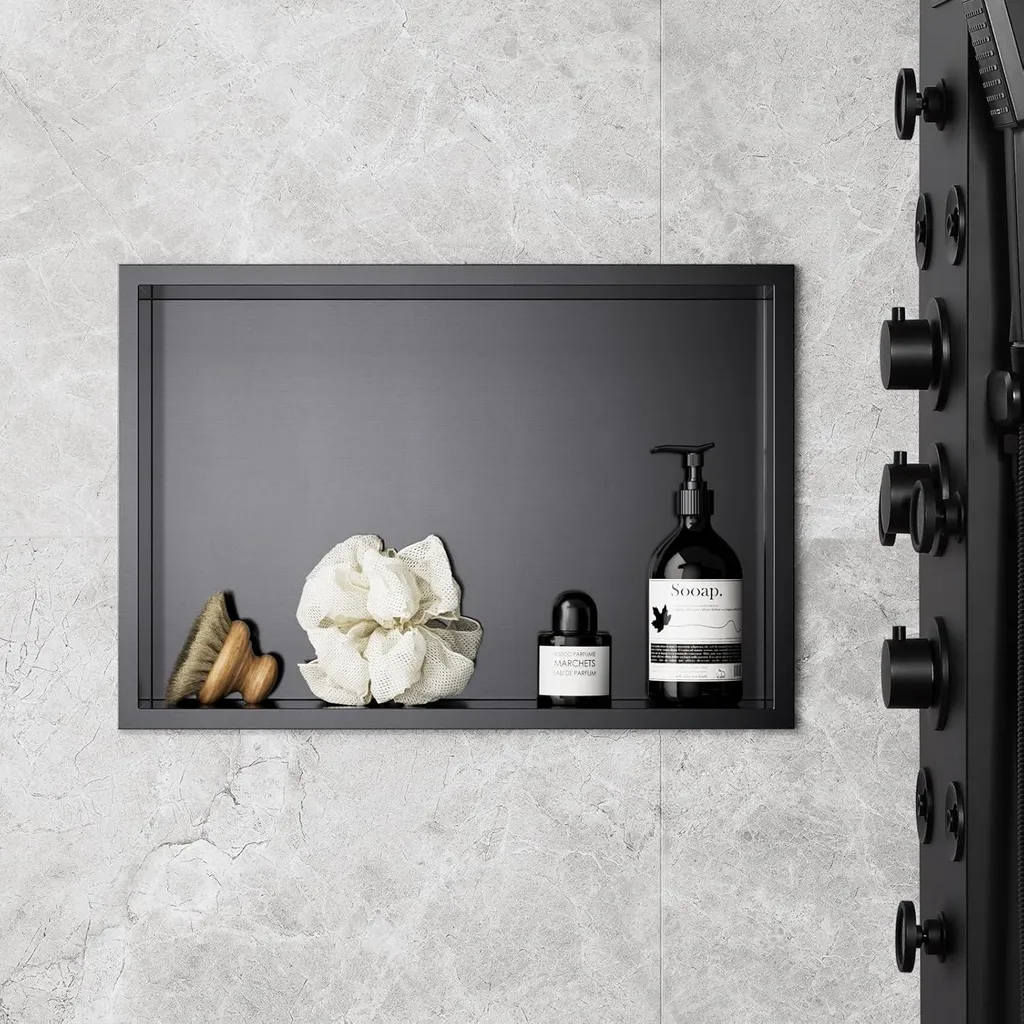 Serviteur de douche d'angle mural noir en inox pour salle de bains