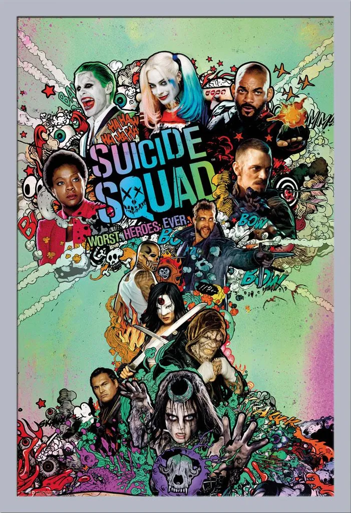Affiche Suicide Squad avec cadre amovible argenté vitre incassable
