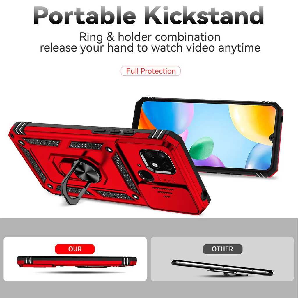 AMWEI Cover per Xiaomi Redmi 10C, TPU Silicone e PC Antiurto Custodia, Protettiva Case con Supporto Nascosto, Morbid Antiscivolo Protezione Shell, Rosso