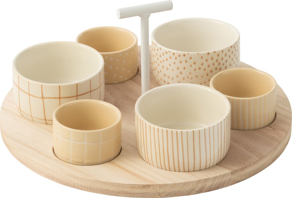 J-Line Tapas-Set 6 Sets+Tablett Holz Dose Creme/Weiss