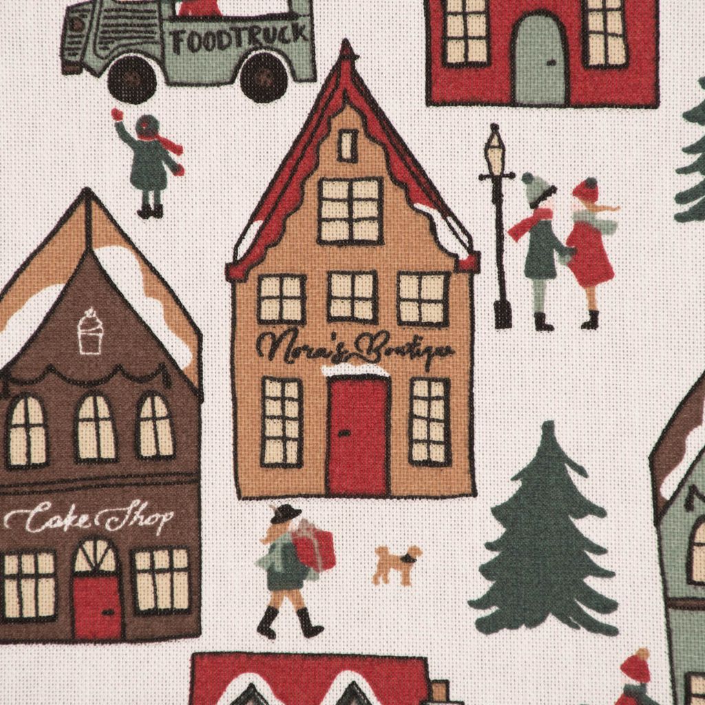 Dekostoff Meterware Winter ge Scene weiß braun rot grün 1,40m