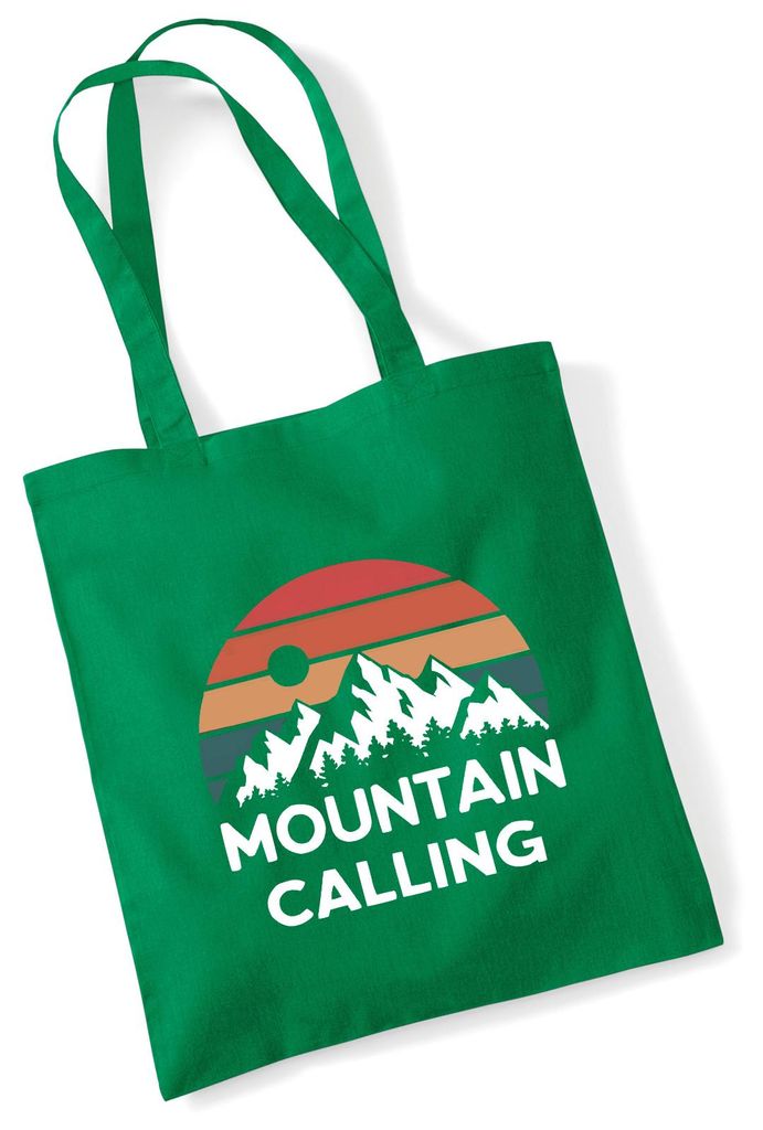 Huuraa Jutebeutel Mountain Calling Berge 10 Liter Kelly Green Baumwolle Tasche Geschenkidee
