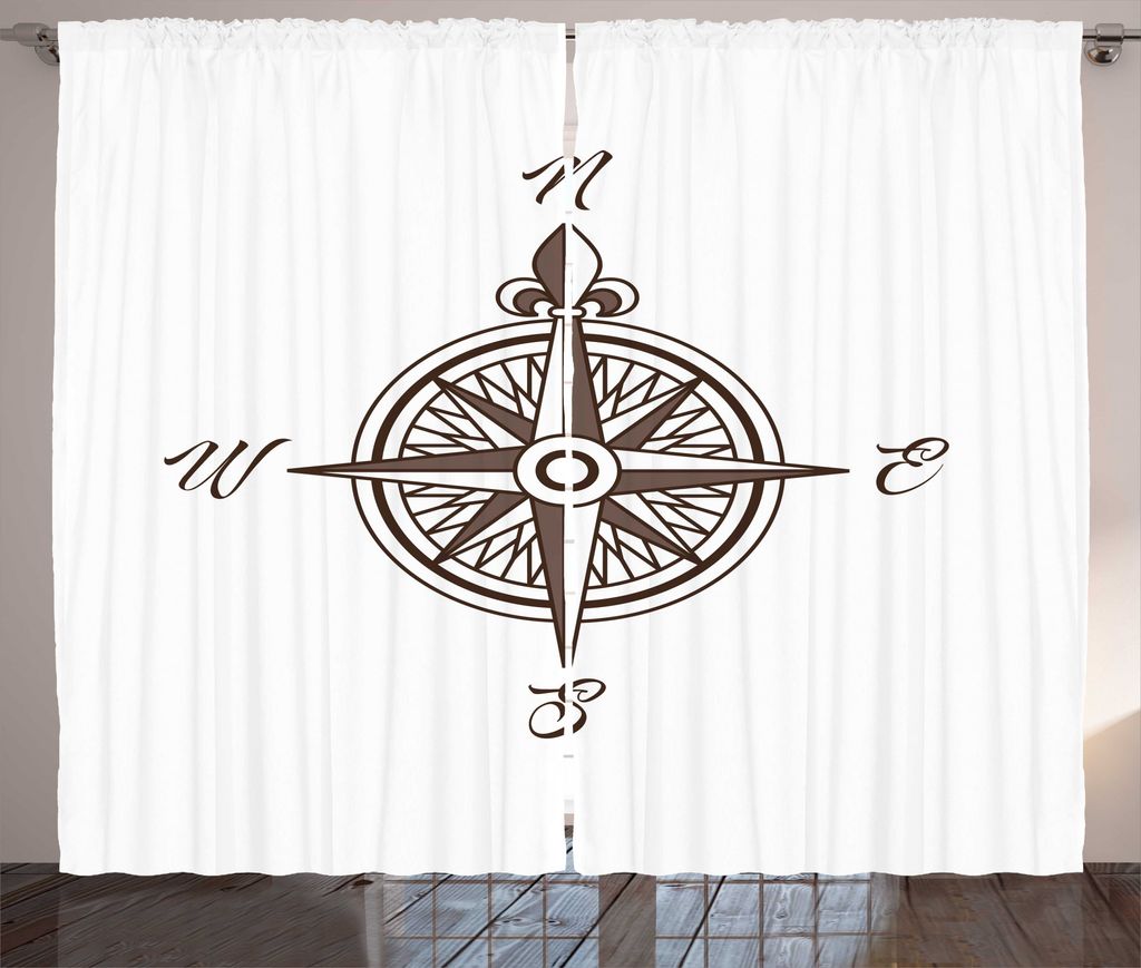 ABAKUHAUS maritim Rustikaler Gardine, Einfache Retro Windrose Kunst, Schlafzimmer Kräuselband Vorhang mit Schlaufen und Haken, 280 x 225 cm, Taupe...