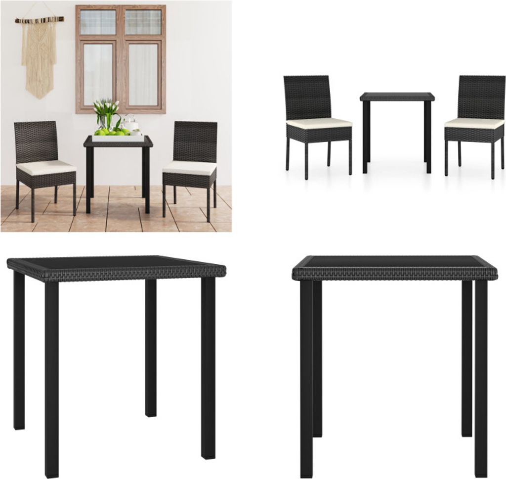vidaXL 3 tlg. Garten Essgruppe Poly Rattan Schwarz - Garten-Essgruppe - Garten-Essgruppen - Sitzgruppe - Sitzgruppen