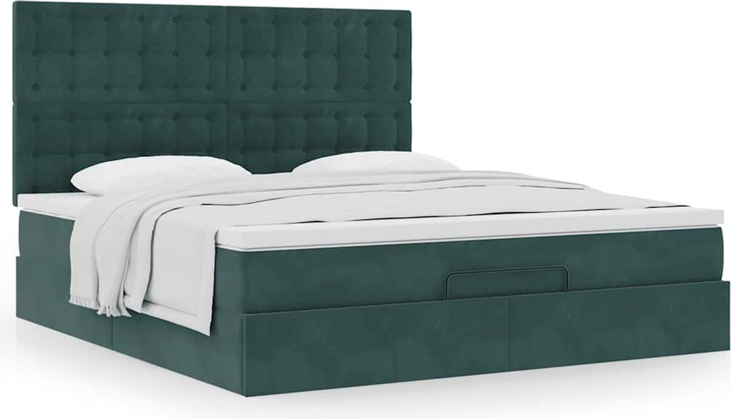 Ottoman-Bett mit Matratzen Dunkelgrün 180x200 cm Samt