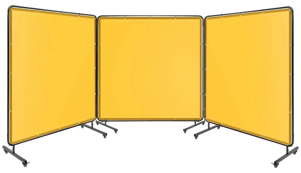Rideau de soudure jaune sur roulettes 183x183 cm cadre acier articulé 3D