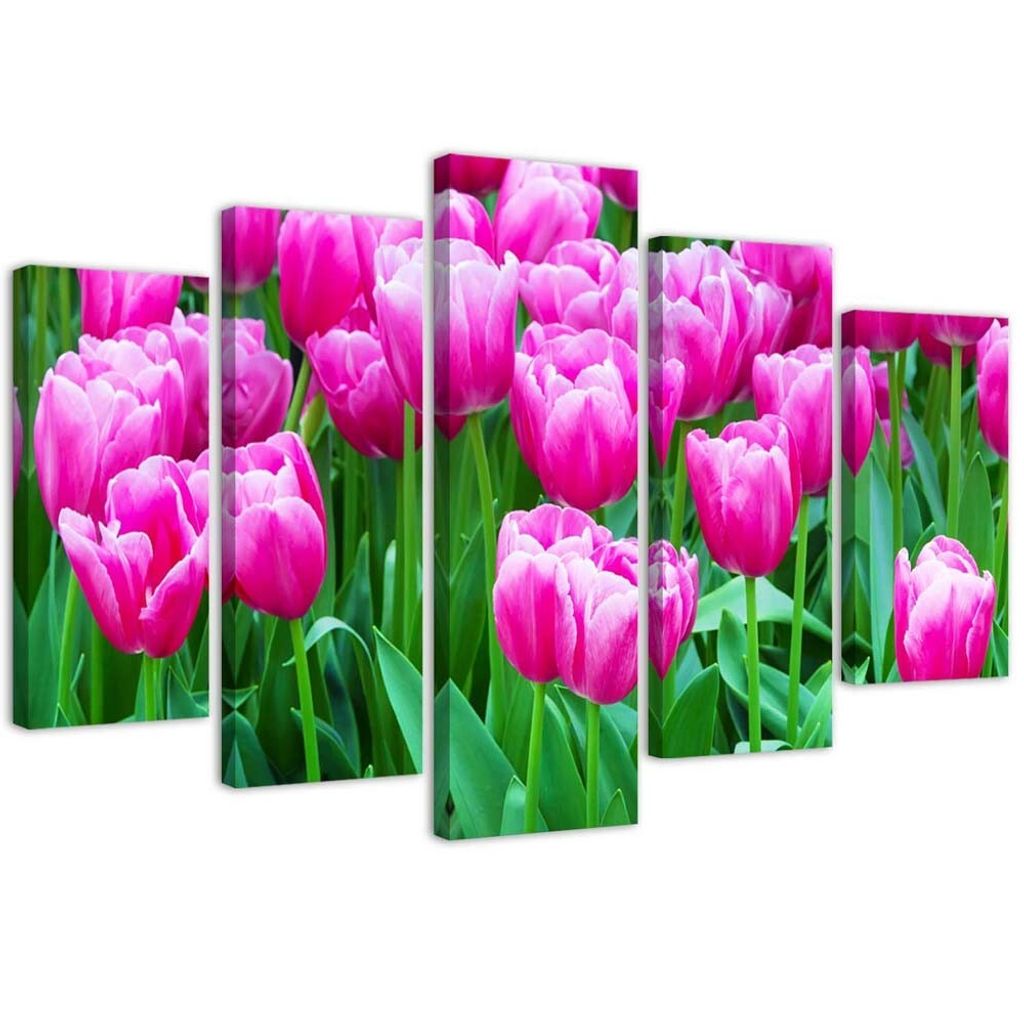 5-teiliges leinwandbild rosa tulpen 150x100 cm Feeby rosa wandbild bereit zum aufhängen