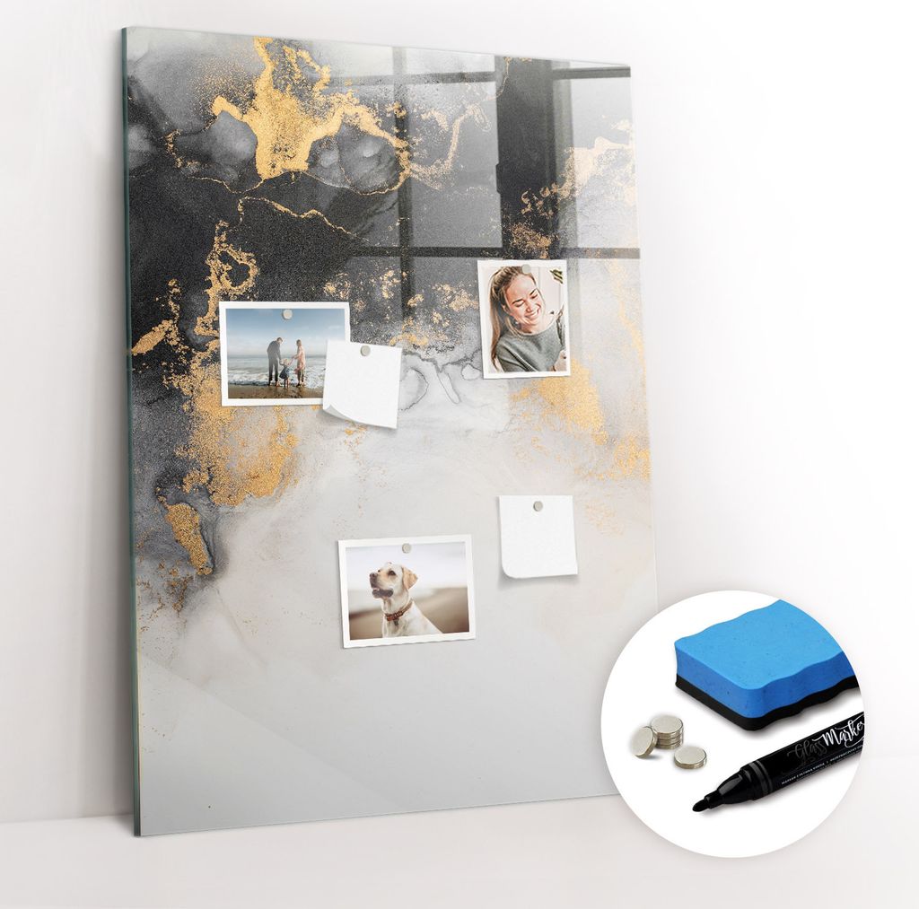 Magnetpinnwand Memoboard - Zubehörsatz - Schwarzer Marker + Schwamm + Magnete - 70 x 100 cm - Marmorabstraktion