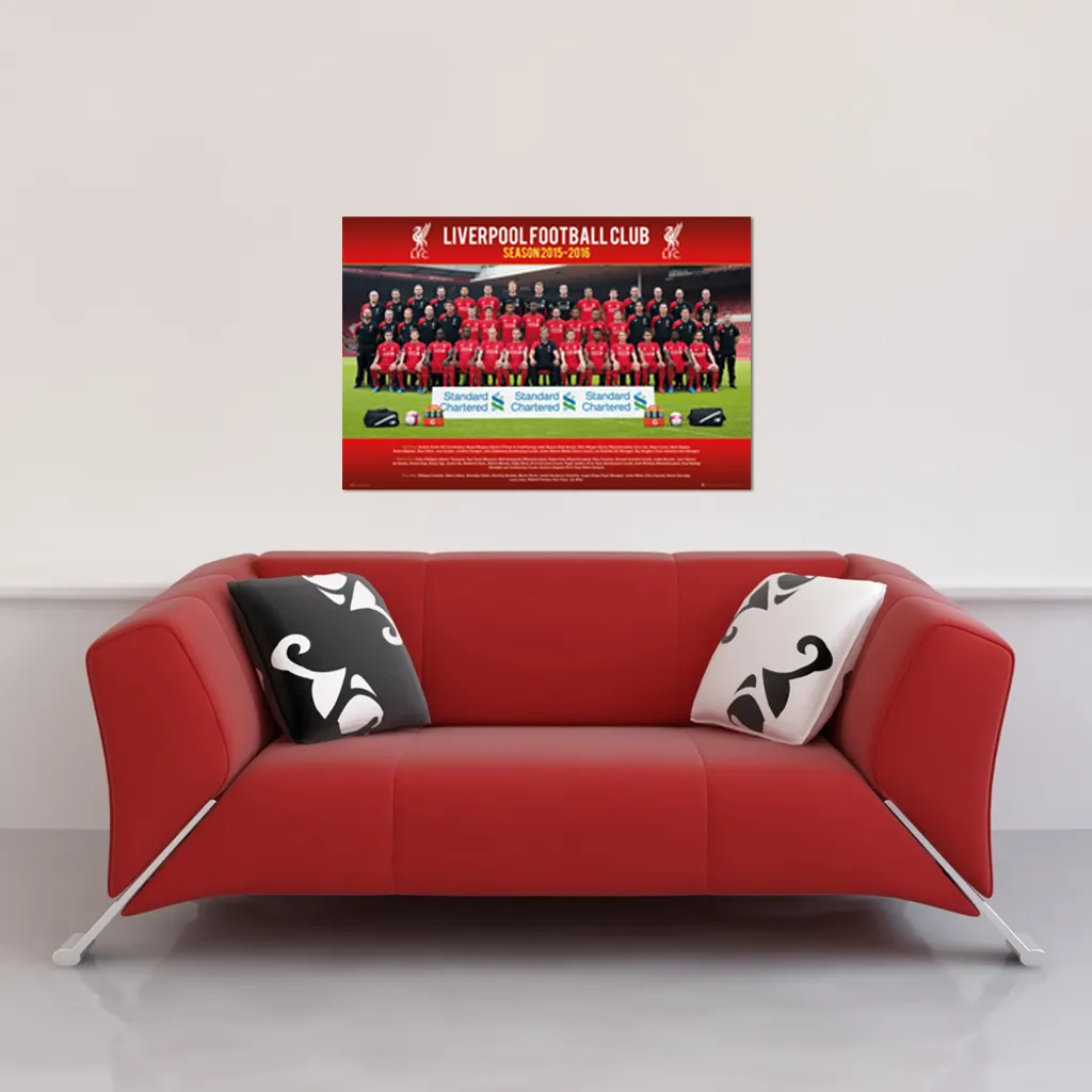 Poster Liverpool FC 15/16 avec Rails de Fixation en Bois Noir Pro 92 cm