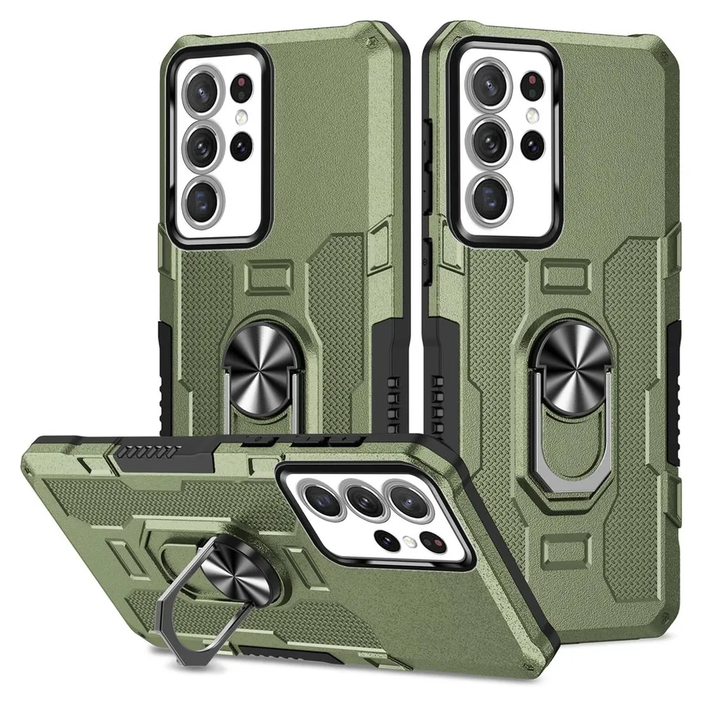 Cover S21 Ultra 5G Rugged Verde con Kickstand e Ring Holder Magnetico